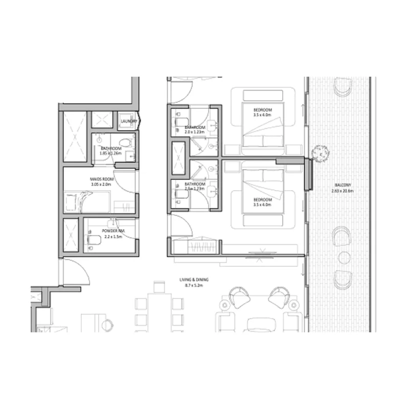 3 bedroom Apartments floor plan at The Blue Beach Residence