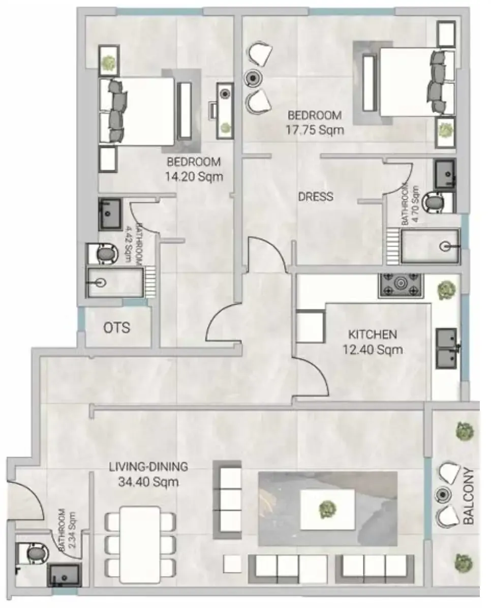 2 bedroom Apartments floor plan at Al Ameera Village 5