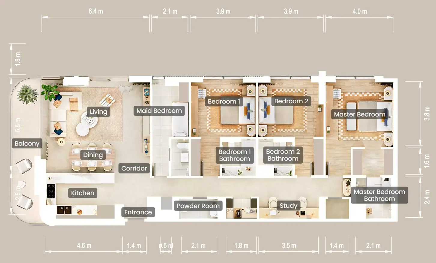 3.5 bedroom Apartments floor plan at The Beach House Fahid