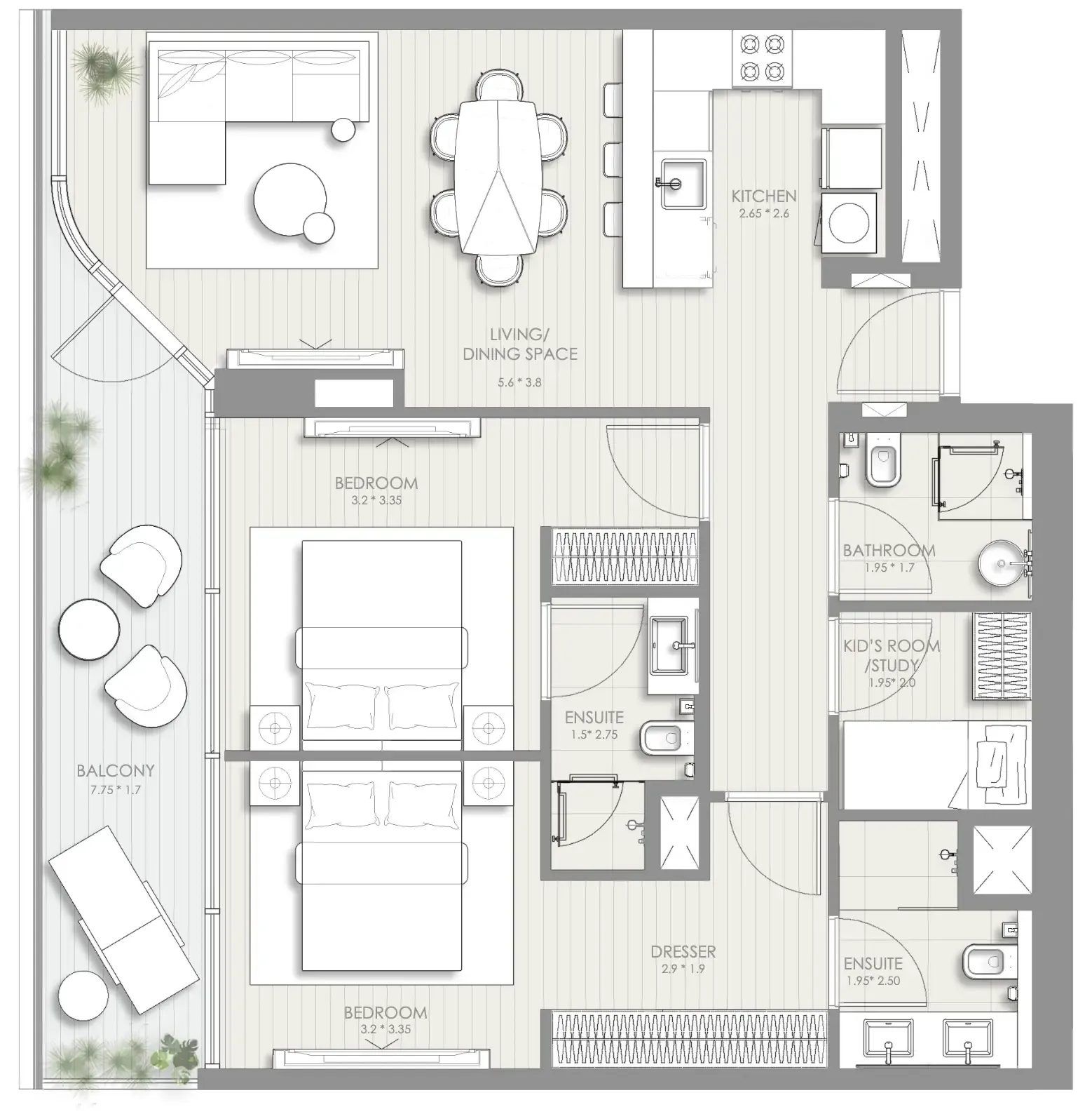 2 bedroom Apartments floor plan at Sol Luxe