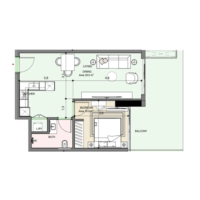 1 bedroom Apartments floor plan at Edgewater Residences 1, 2 and 3