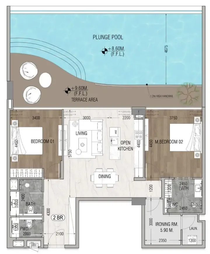 2 bedroom Apartments floor plan at Vue Dorée