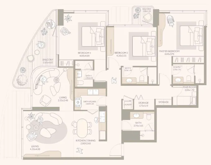 3 bedroom Apartments floor plan at Isla Private Residences