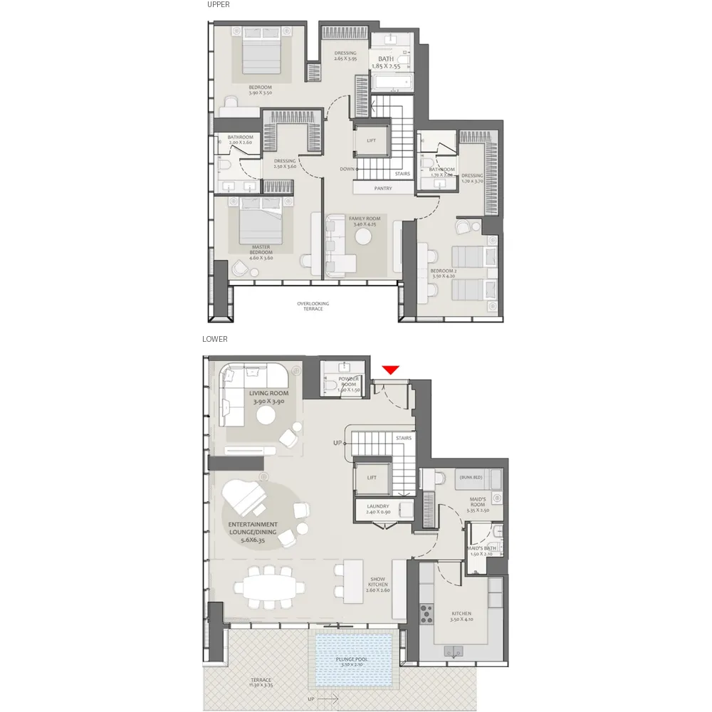 3.5 bedroom Duplex floor plan at Avenue Park Towers 2 at Wasl 1