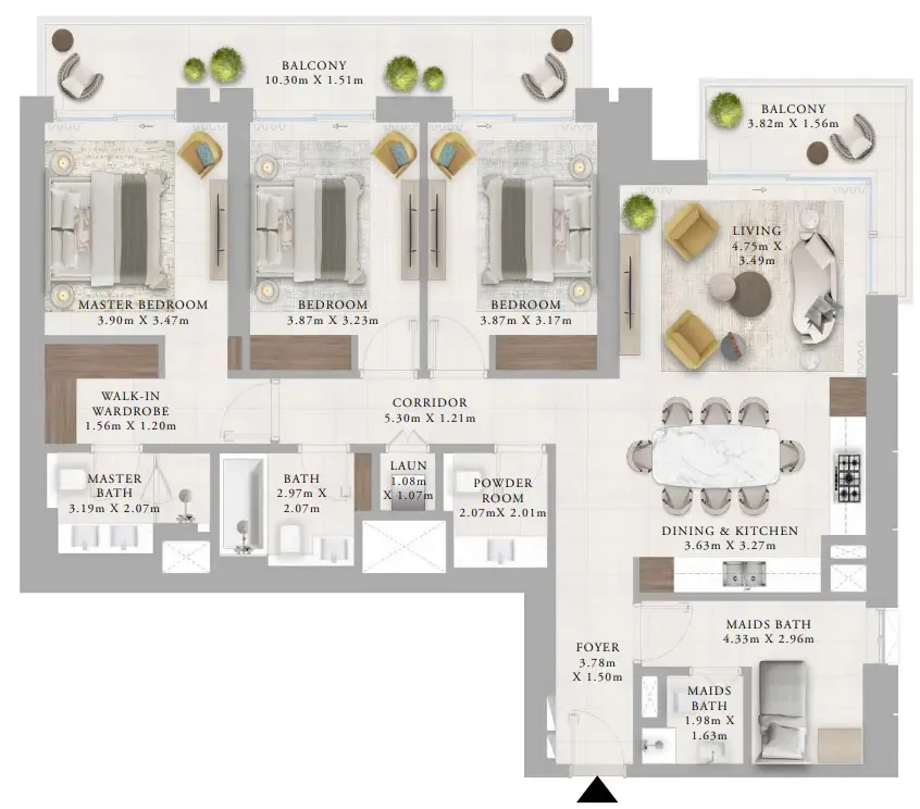 3 bedroom Apartments floor plan at Creek Haven