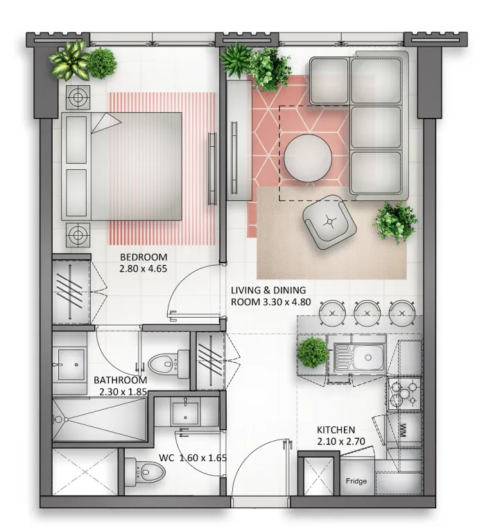 1 bedroom Apartments floor plan at Al Mamsha Sharjah