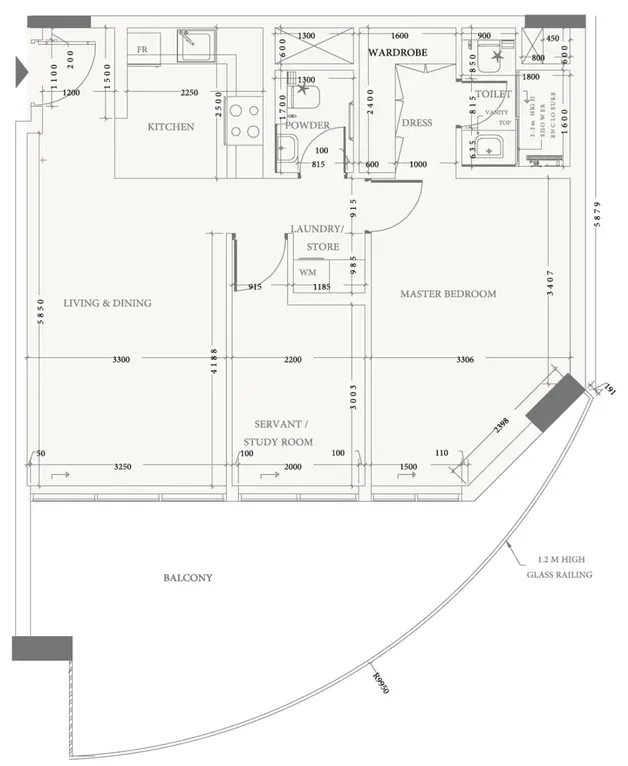 1.5 bedroom apartments floor plan at Arche Residences