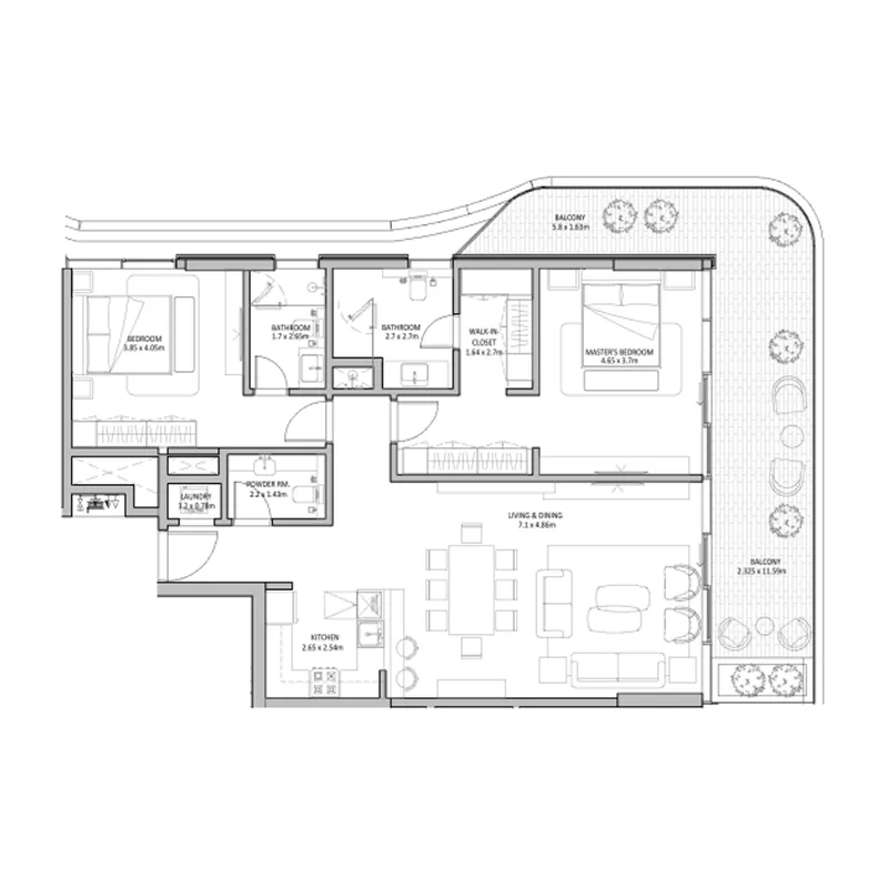 2 bedroom Apartments floor plan at The Blue Beach Residence