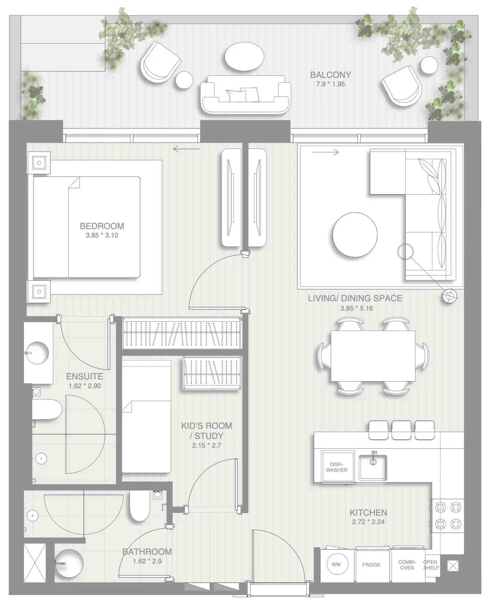1.5 bedroom Apartments floor plan at Sol Levante