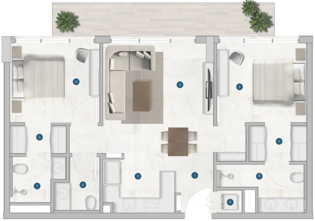 2 bedroom Apartments floor plan at Sola Residences
