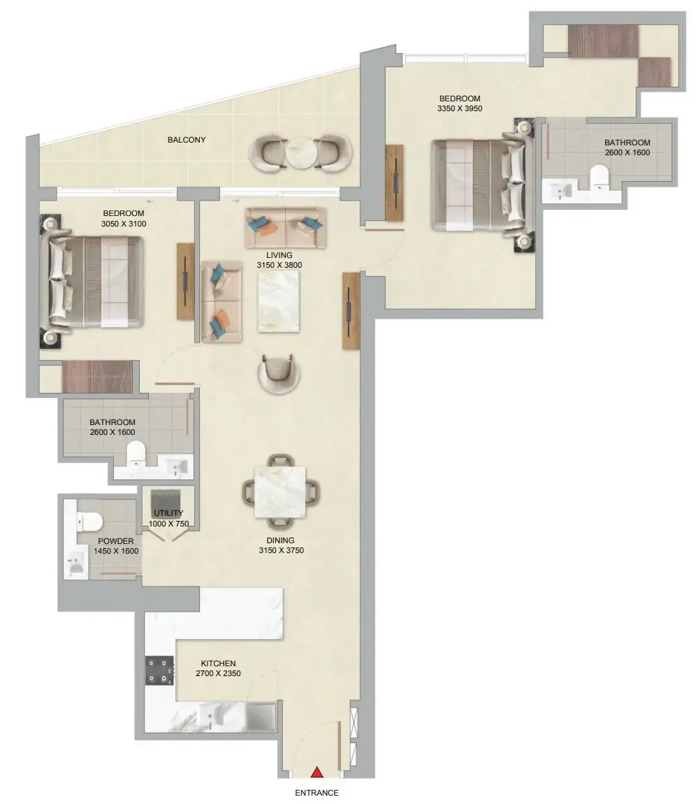 2 bedroom Apartments floor plan at The Serene at Sobha Central