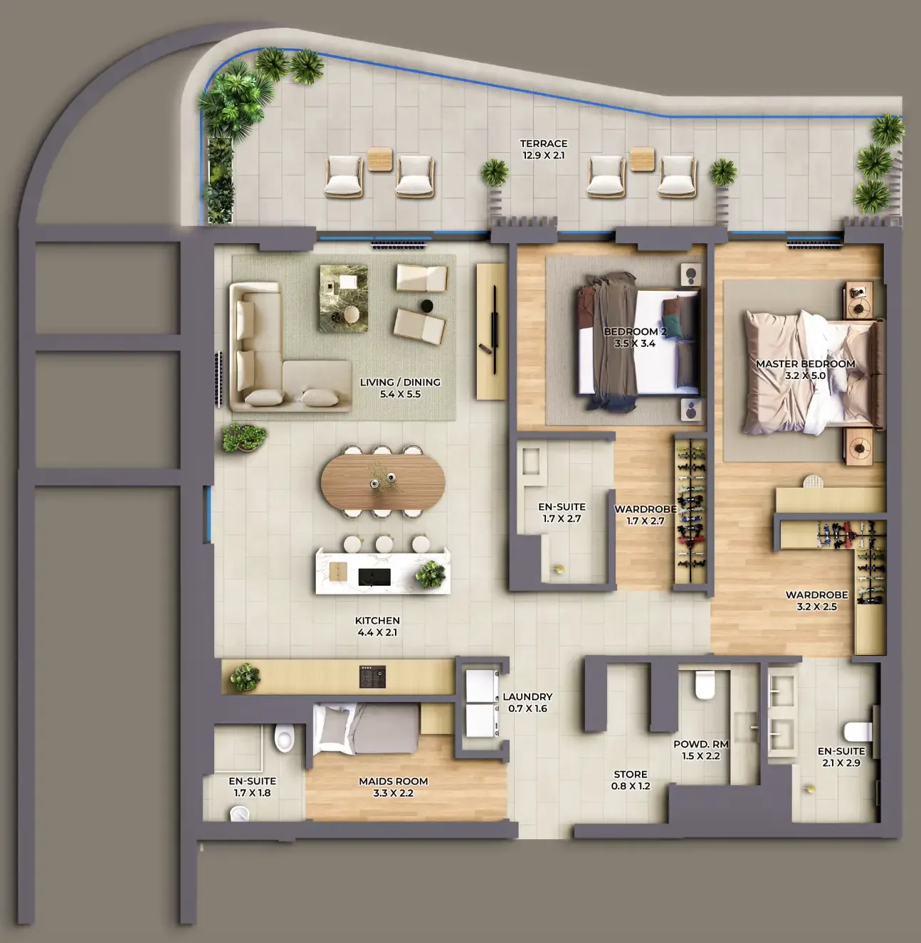 2 bedroom Apartments floor plan at The Cape