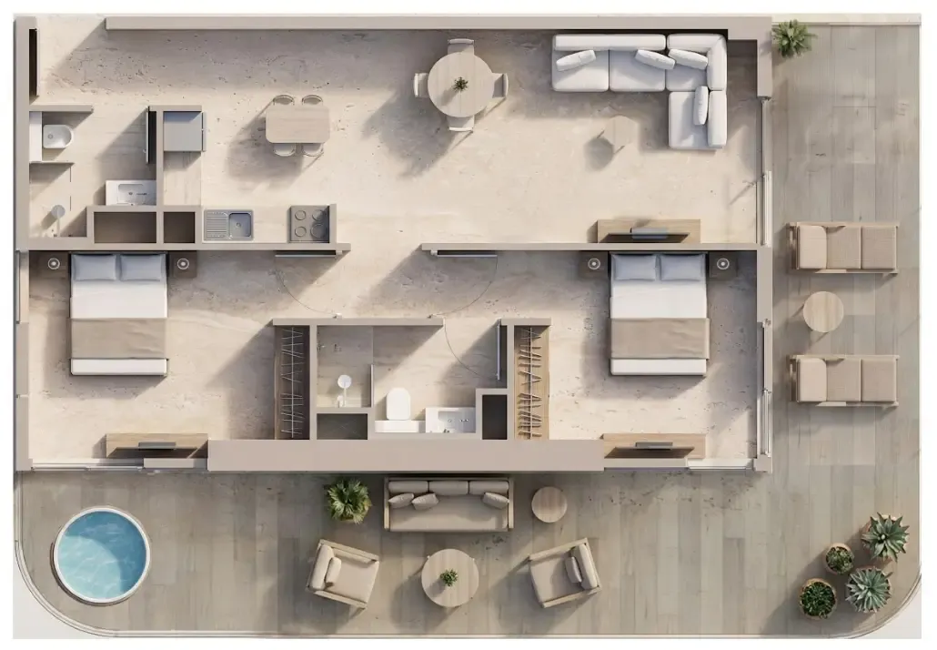 2 bedroom Apartments floor plan at Sky Line by Peace Homes