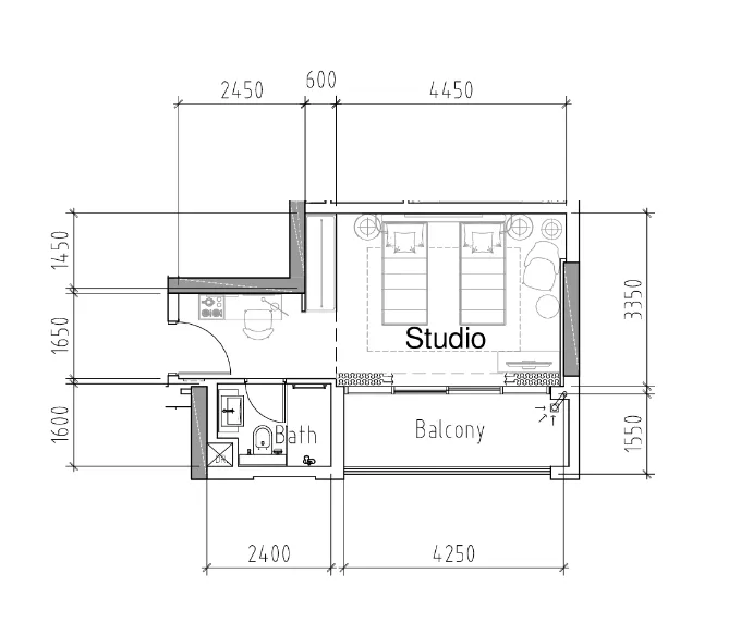 0 bedroom Apartments floor plan at Damac Hills 2 - Hotel Edge by Rotana