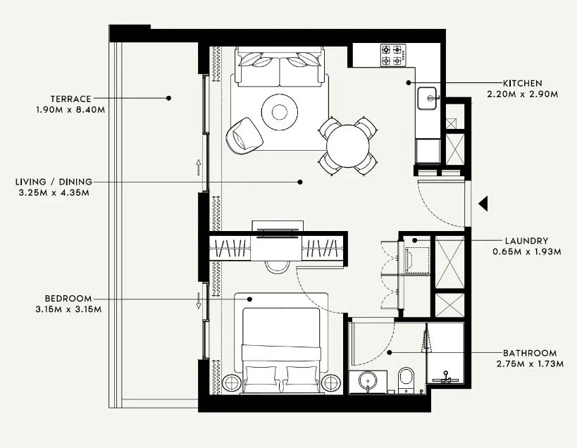 1 bedroom Apartments floor plan at Beach Oasis 1 and 2