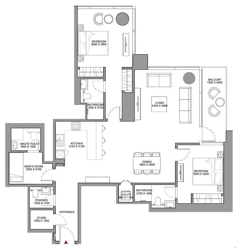 2 bedroom Apartments floor plan at Skyscape