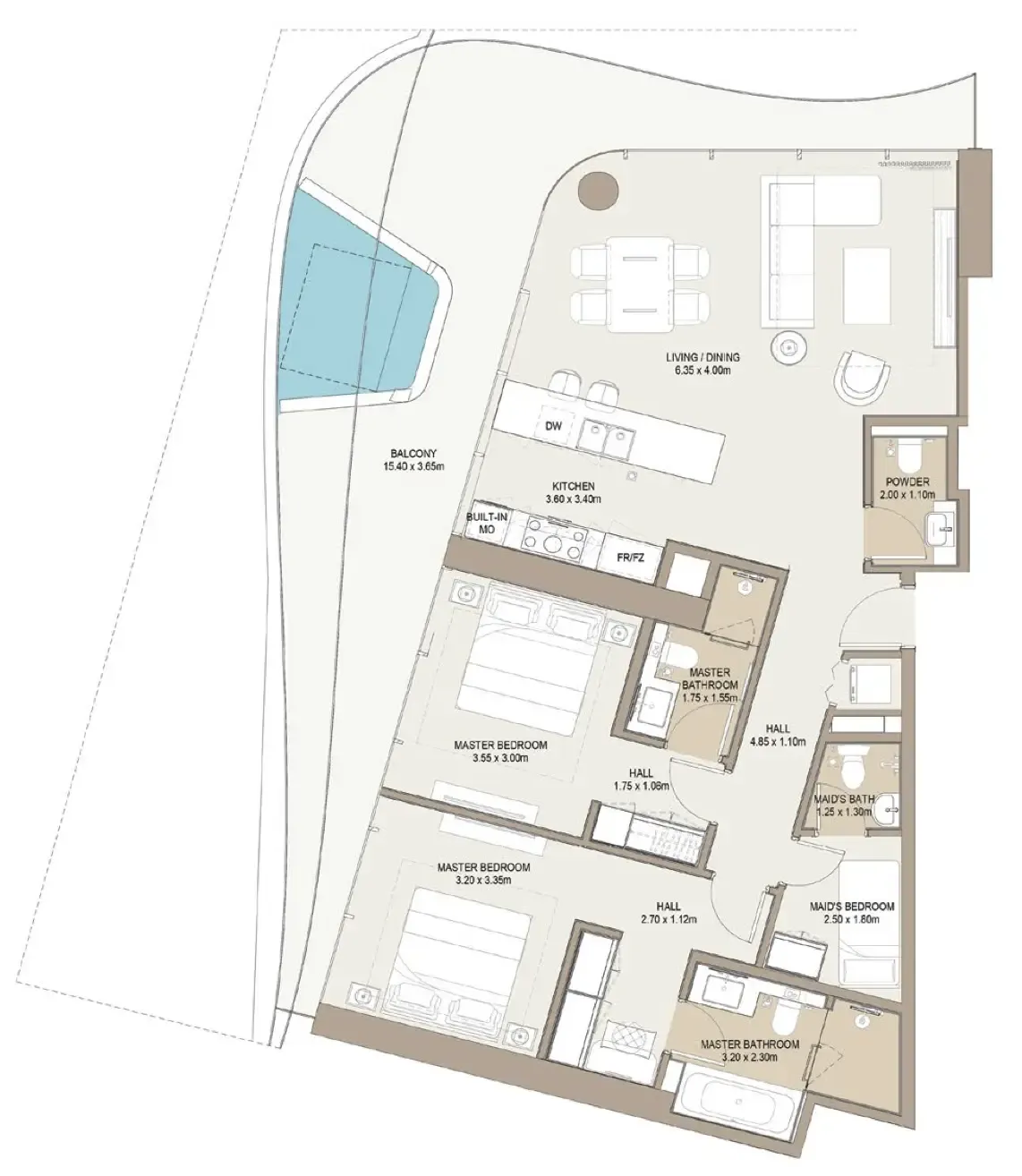 2 bedroom Apartments floor plan at Laguna Residence