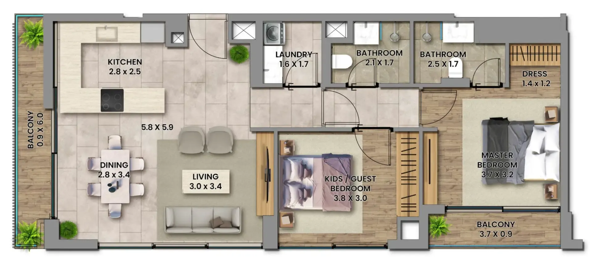2 bedroom Apartments floor plan at Elemental 78