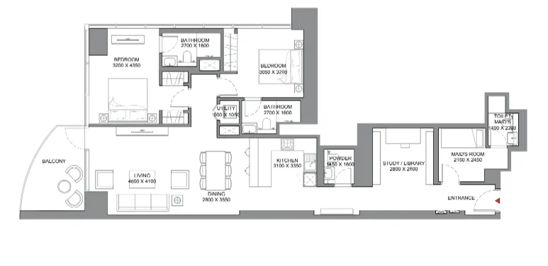 2 bedroom Apartments floor plan at Skyscape