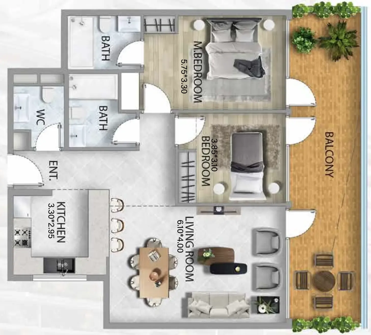 2 bedroom Apartments floor plan at 311 Boulevard