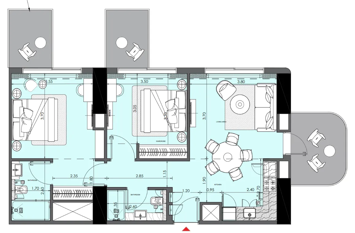 2 bedroom Apartments floor plan at Azizi Wasel