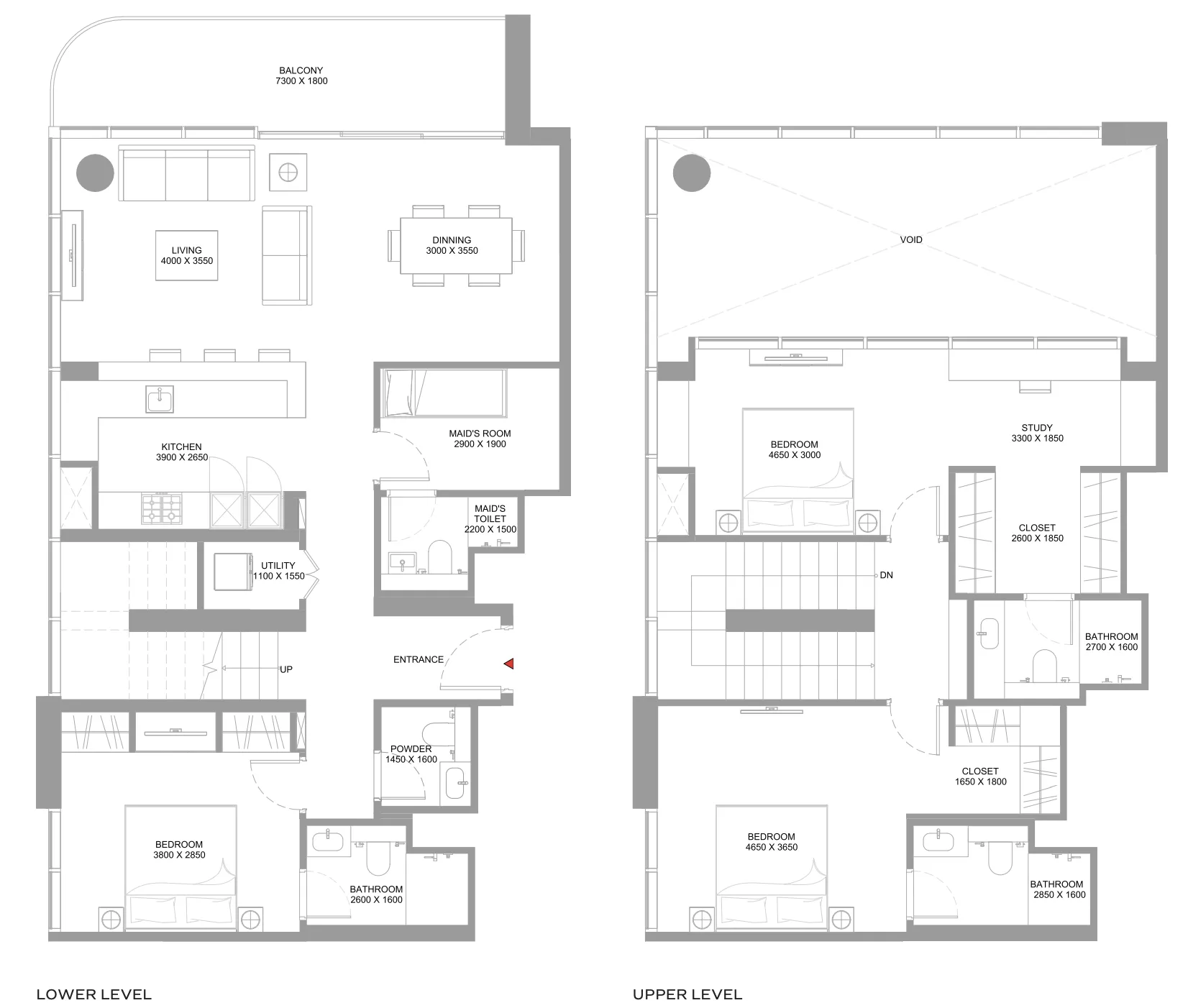 3 bedroom Duplex floor plan at Coastline Beach Residences