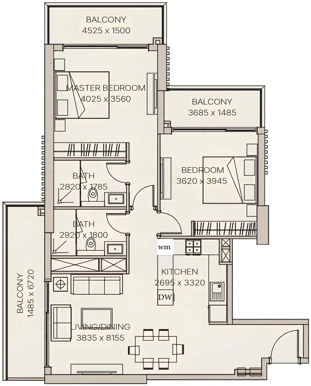 2 bedroom Apartments floor plan at Nirvana Residences 1