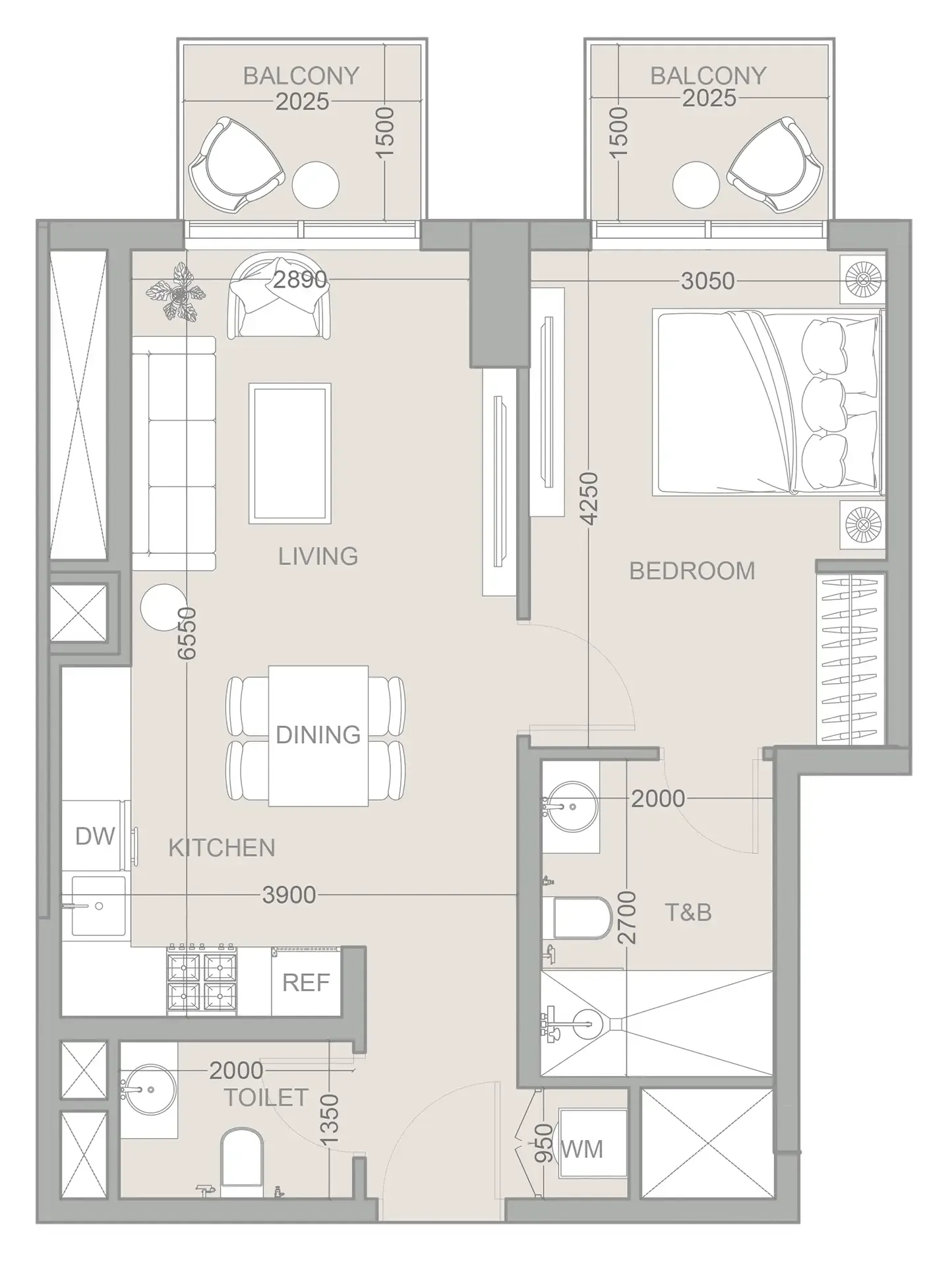 1 bedroom Apartments floor plan at 1WOOD Residence 2