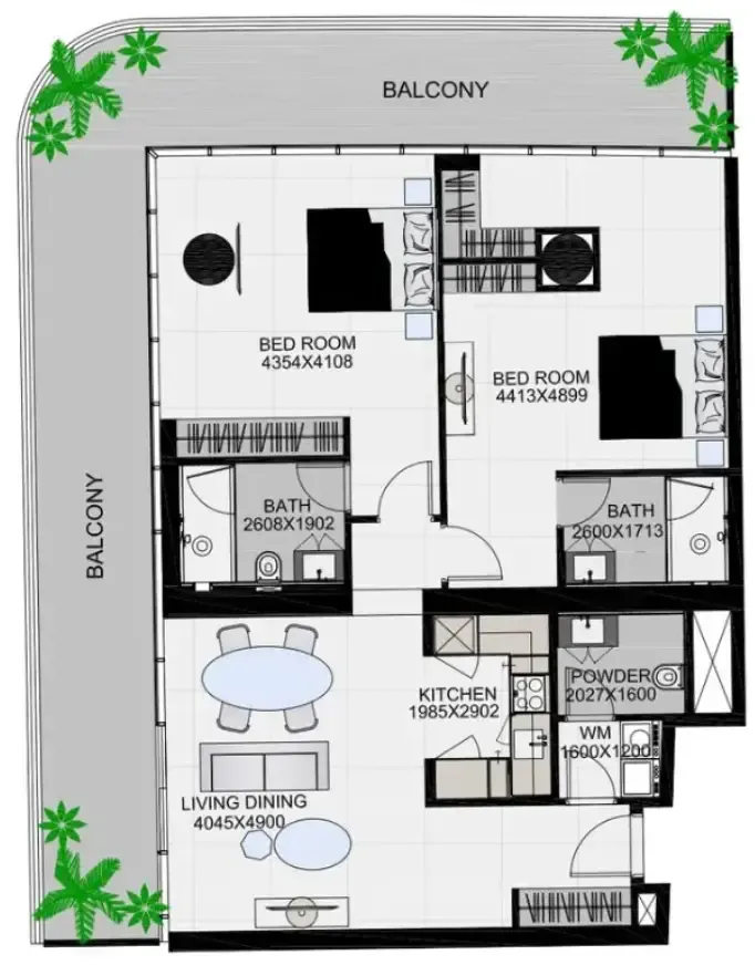 2 bedroom Apartments floor plan at The Community Sports Arena
