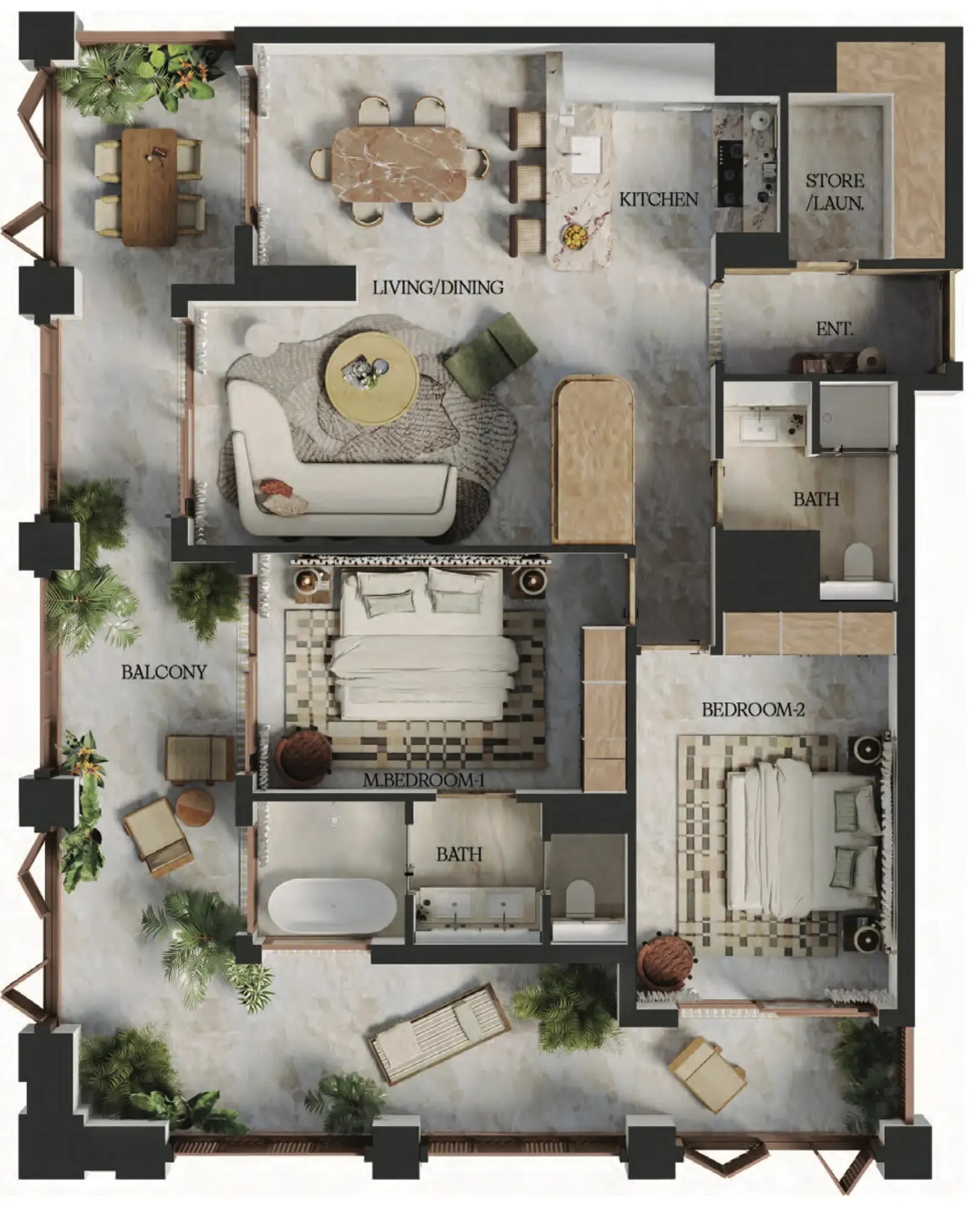 2 bedroom Apartments floor plan at Elire Managed by LUX