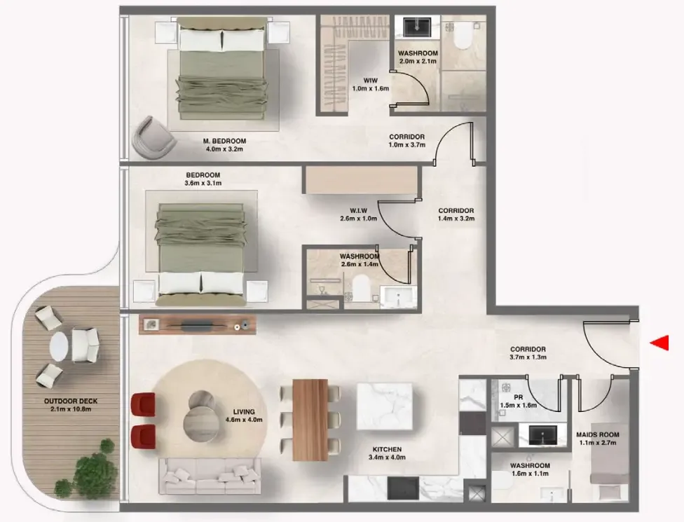 2.5 bedroom Apartments floor plan at The Tides