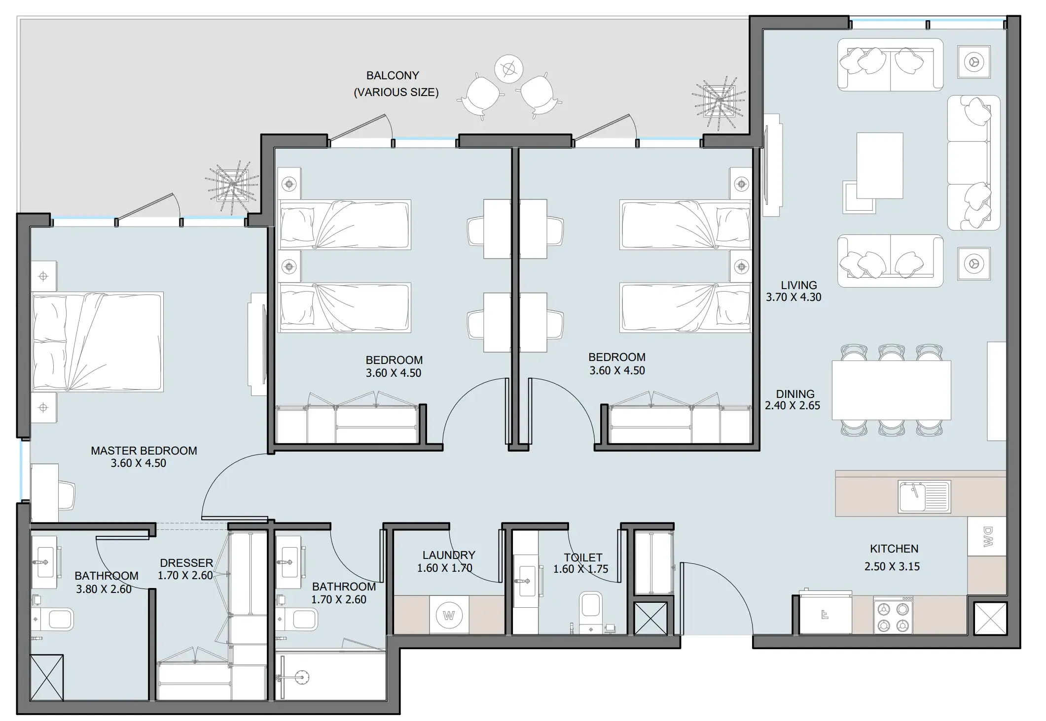 3 bedroom Apartments floor plan at The District