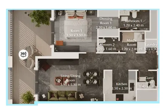 1.5 bedroom Apartments floor plan at Bab Al Qasr Garden Residences 65