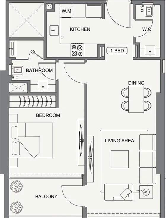 1 bedroom Apartments floor plan at Binghatti Cullinan