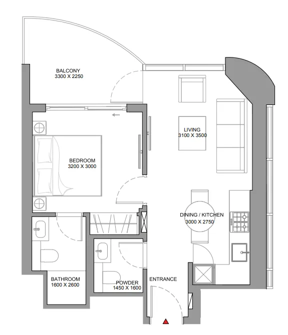 1 bedroom Apartments floor plan at Sobha Aquamont