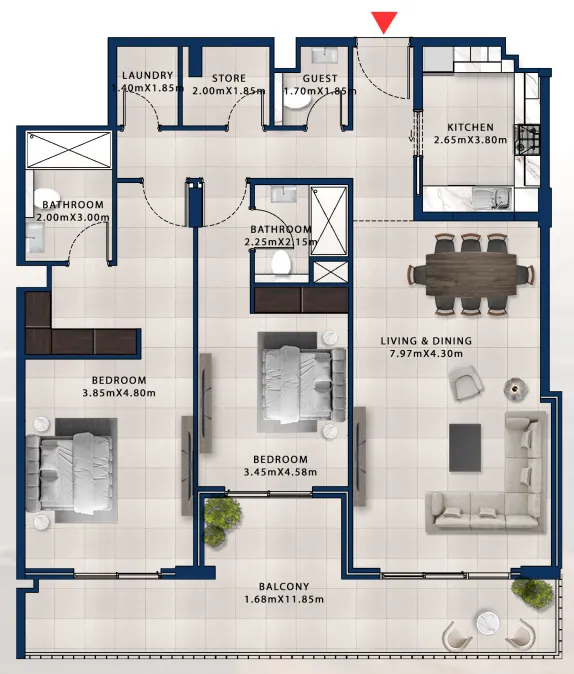 2 bedroom Apartments floor plan at Asayel Avenue