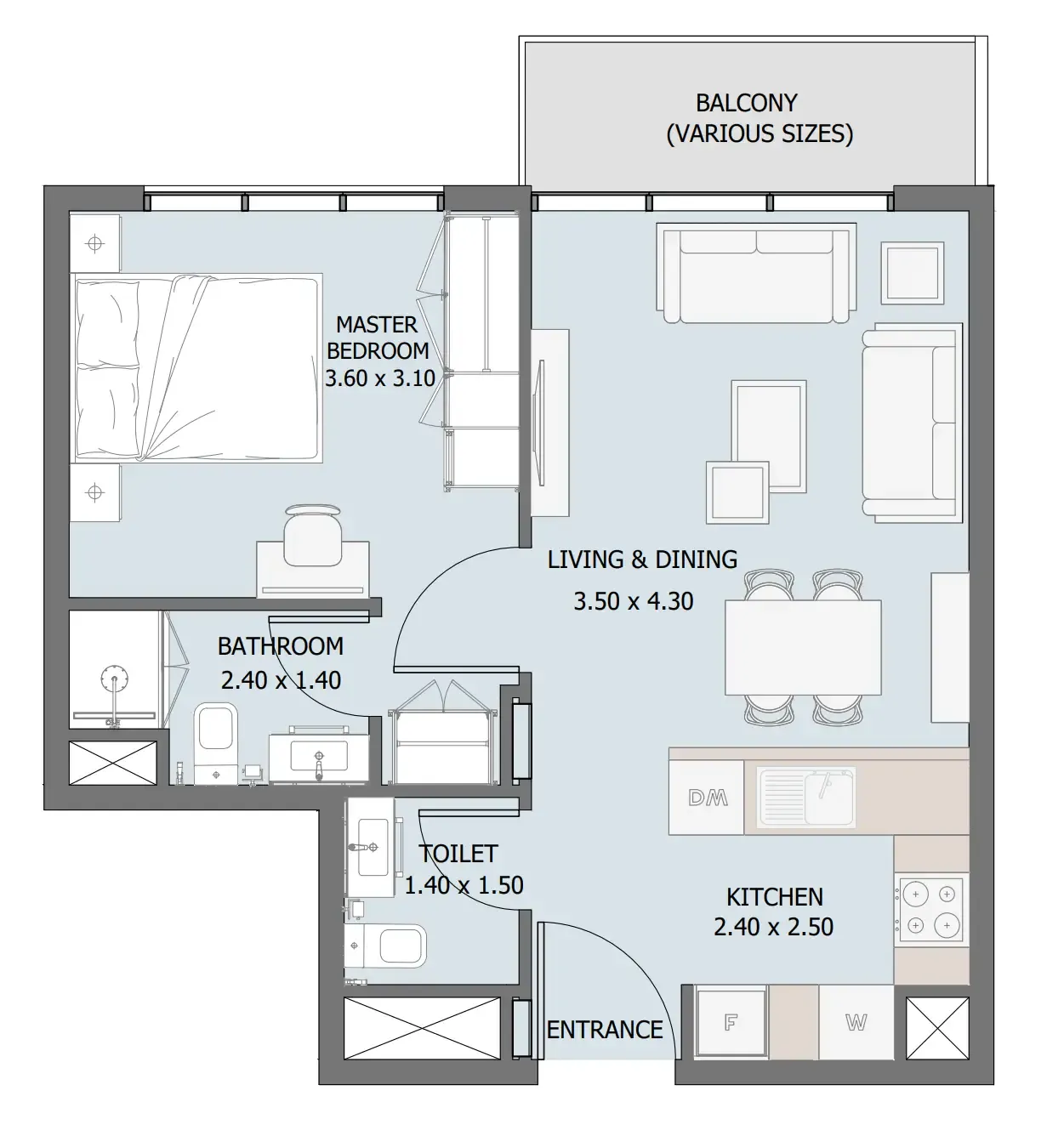 1 bedroom Apartments floor plan at Verdana III
