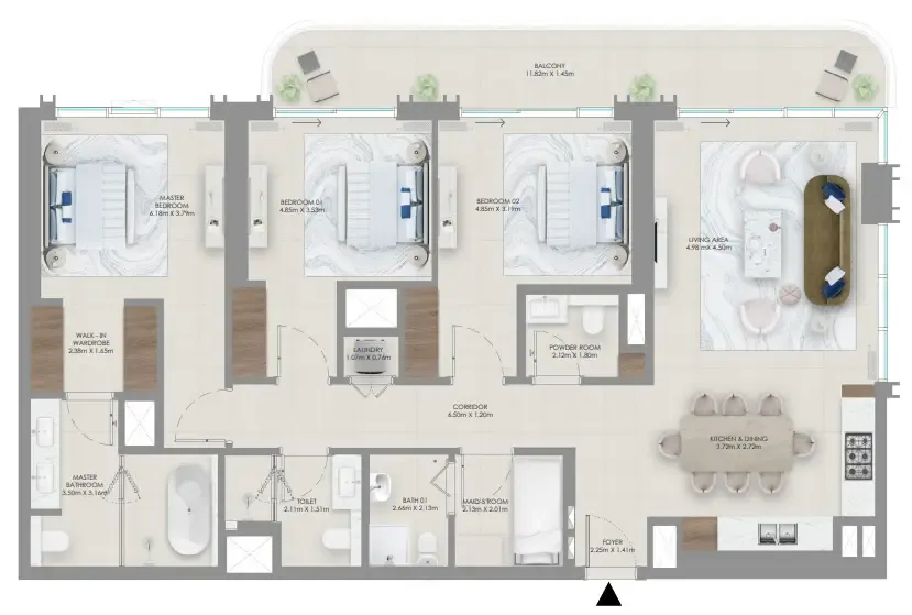 3 bedroom Apartments floor plan at Baystar by Vida
