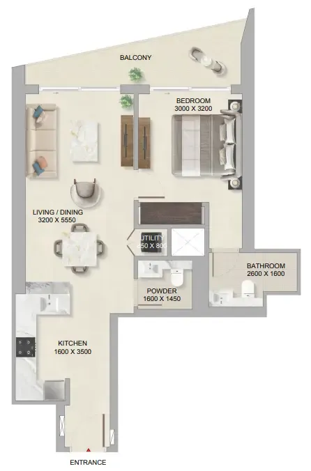 1 bedroom Apartments floor plan at The Tranquil at Sobha Central