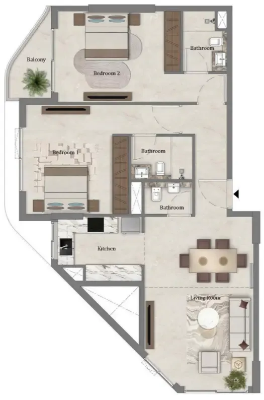2 bedroom Apartments floor plan at Mirari Lagoon by Zoya