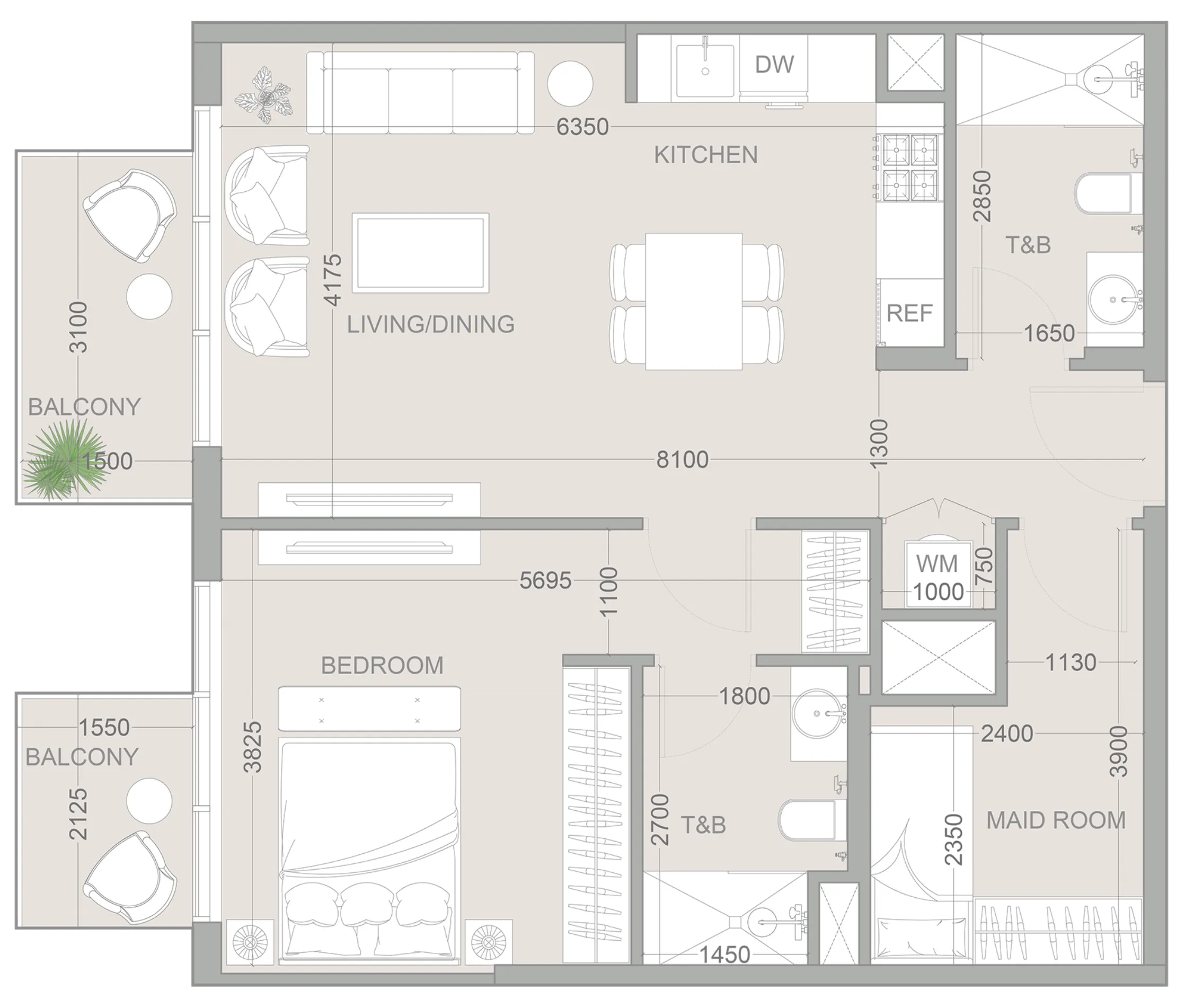 1.5 bedroom Apartments floor plan at 1WOOD Residence 2