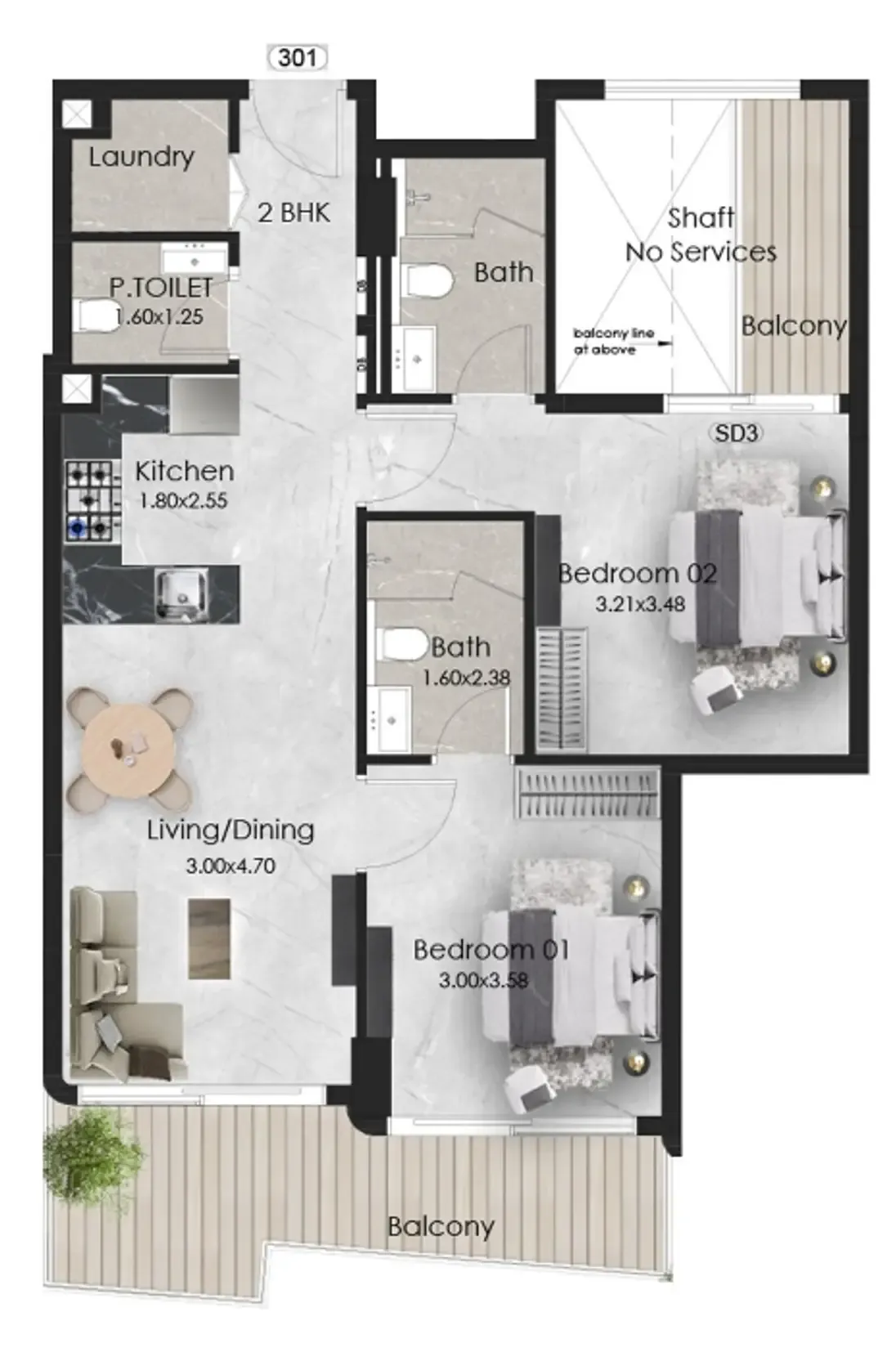 2 bedroom Apartments floor plan at Aristo