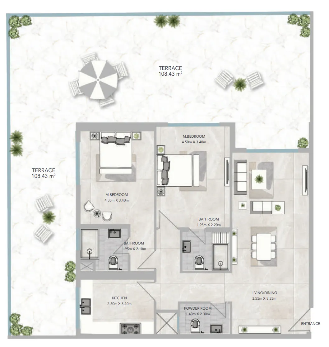 2 bedroom apartments floor plan at Al Aamra 3 Tower