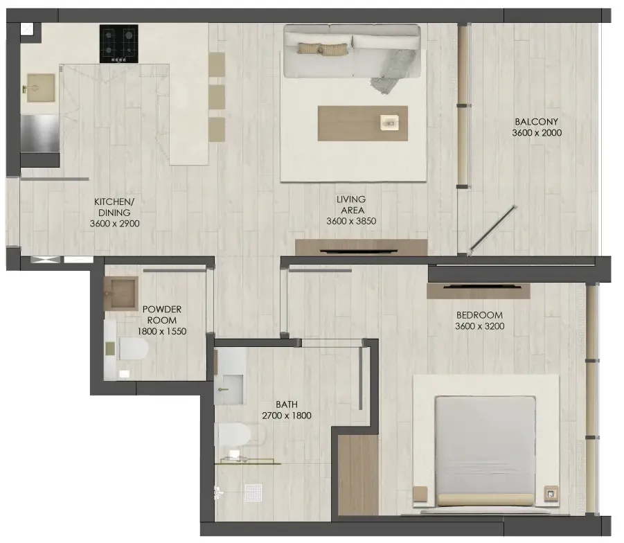 1 bedroom Apartments floor plan at JAD 288