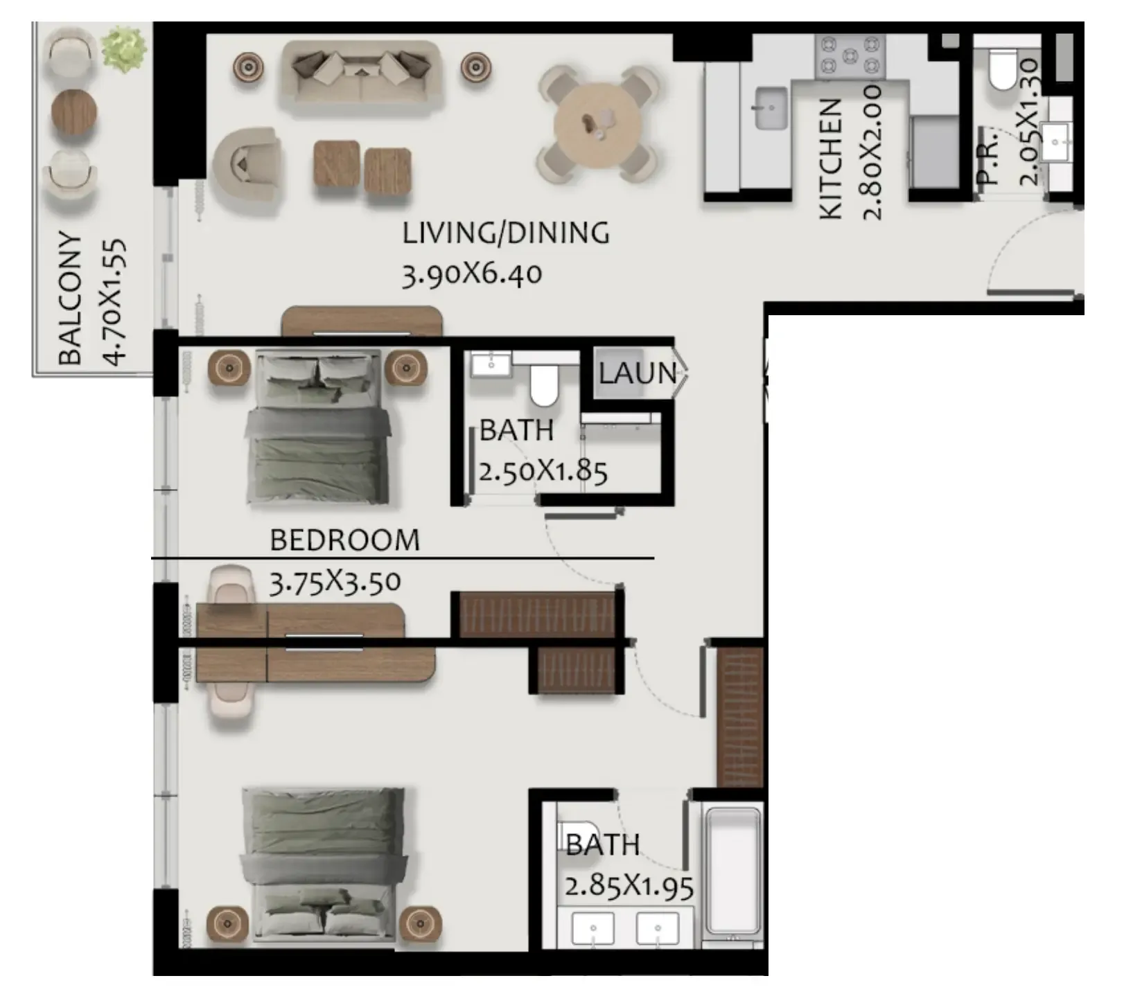 2 bedroom Apartments floor plan at Boulevard Park at Wasl Gate