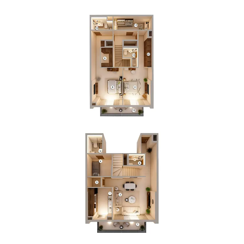 2 bedroom Duplex floor plan at Q Gardens Loft