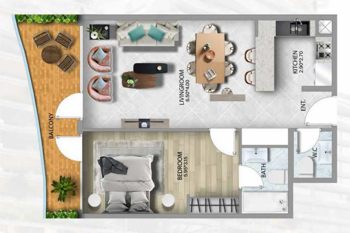 1 bedroom Apartments floor plan at 311 Boulevard