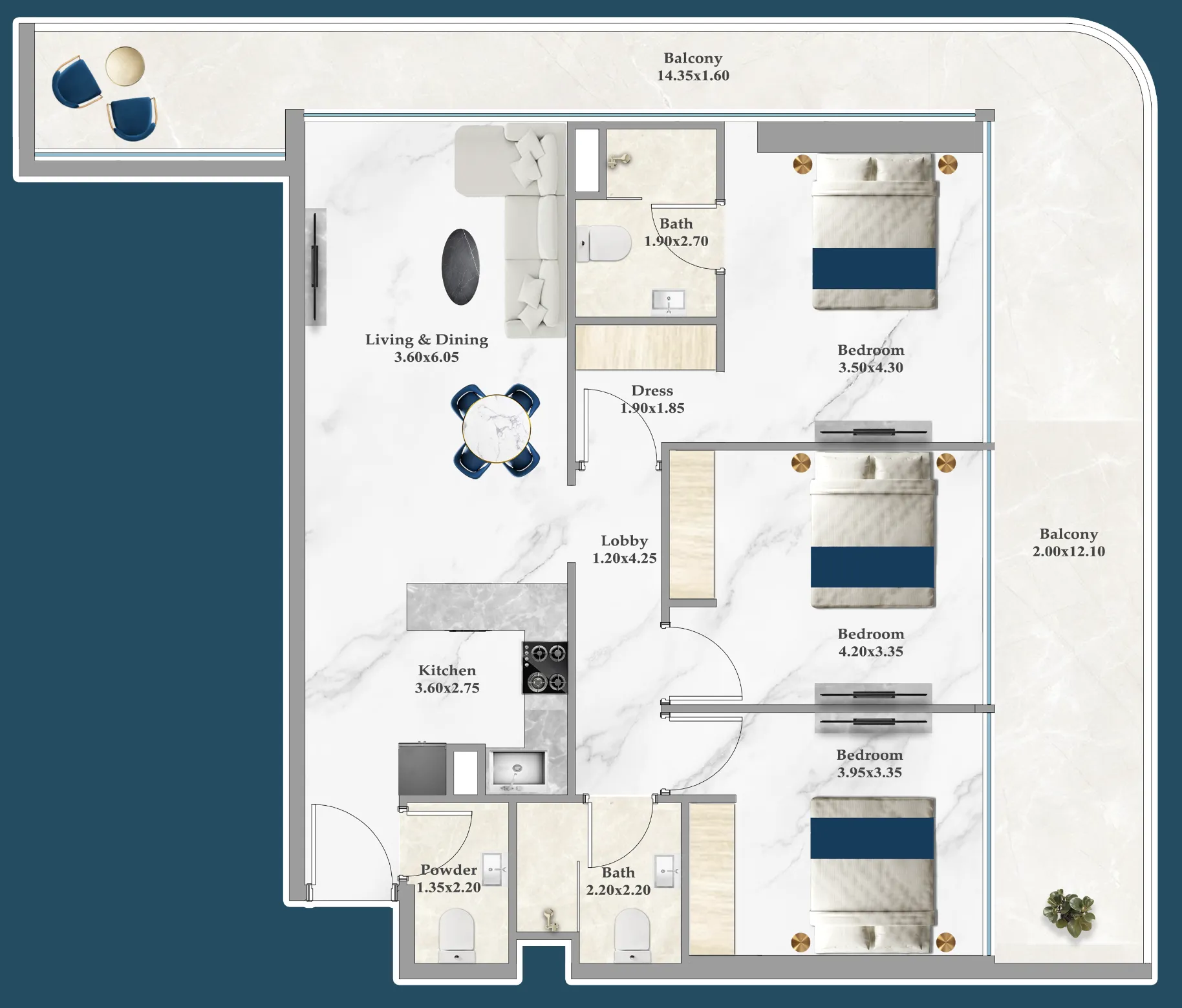 3 bedroom Apartments floor plan at Sparklz
