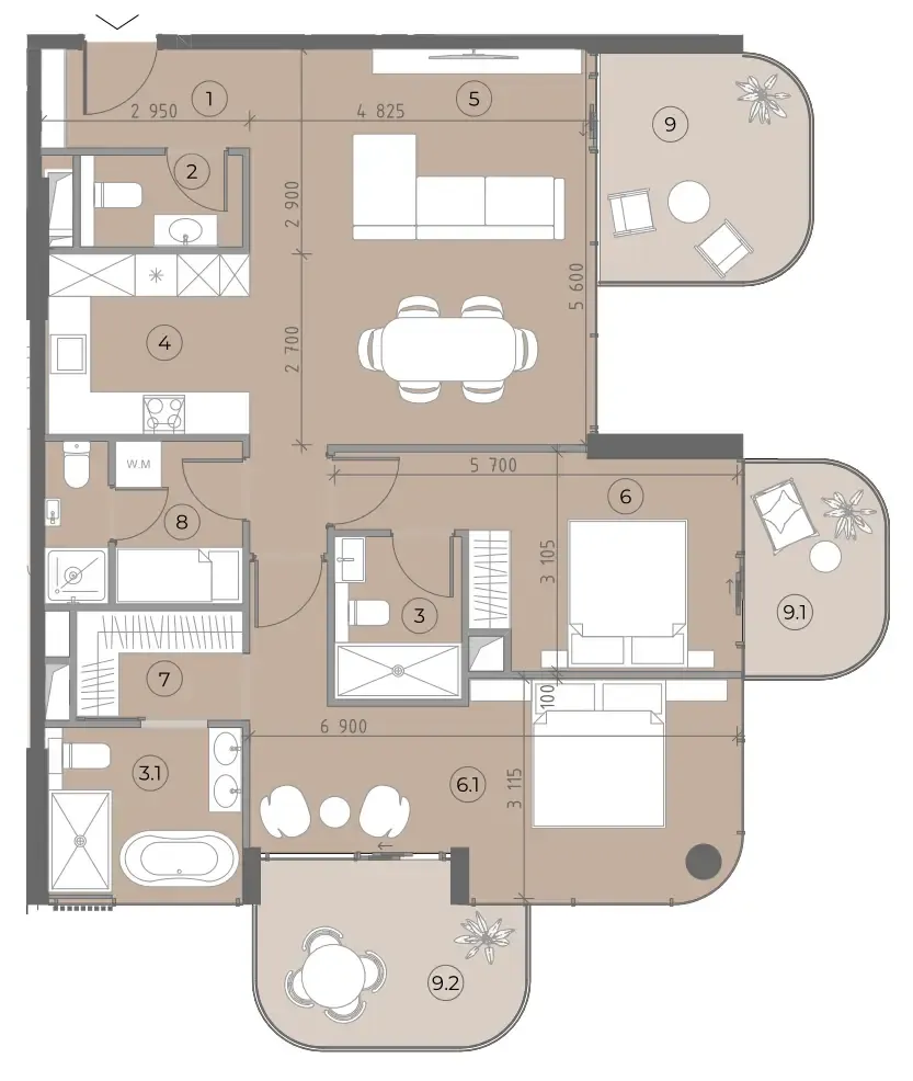 2.5 bedroom Apartments floor plan at House of WELL