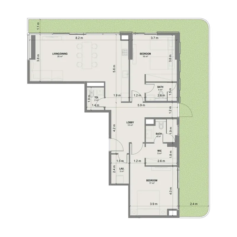 2 bedroom Apartments floor plan at Blue Marina Residence